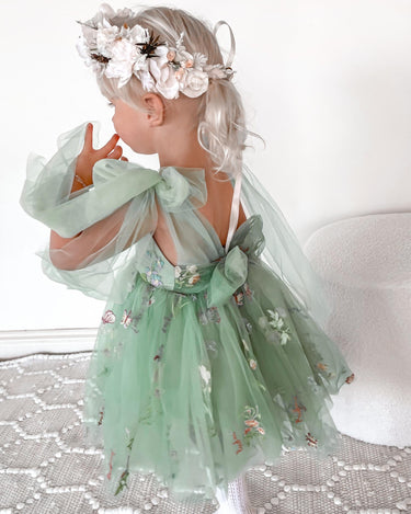 Enchanted Rose Forest Green Girls Party Dress Arabella Rose