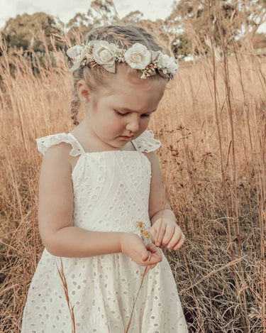 Clementine White Broderie Anglaise Dress Alora Flower Crown