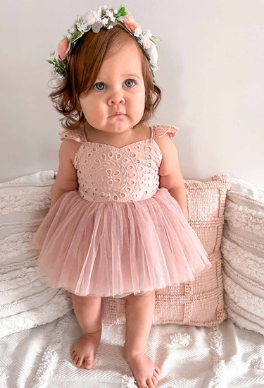 Trixie Belle Dusty Rose Broderie Anglaise Tutu Romper
