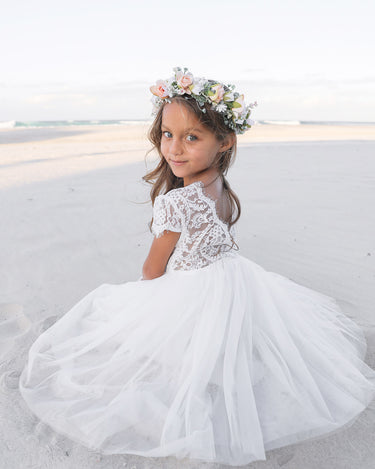 lace flower girl dresses australia White Magnolia Flower Girl Lace Dress