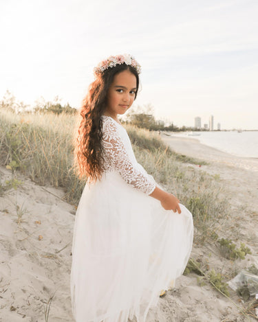 swan white flower girl lace dress product info and reviews Swan White Flower Girl Lace Dress